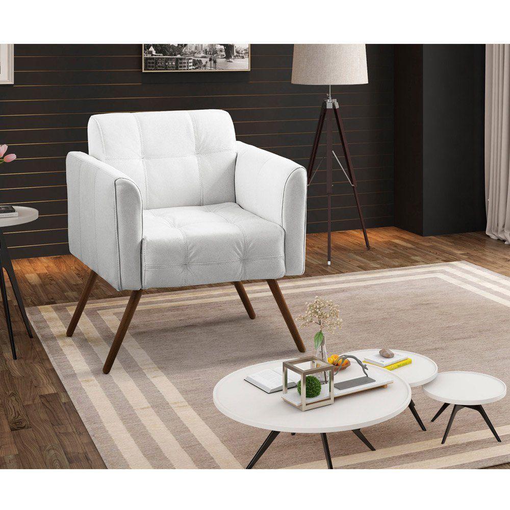 Kit 2 Poltronas Decorativa Bia Couro Branco - 4