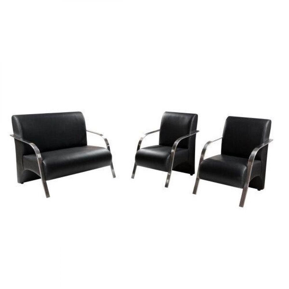 Kit 3 Peças Poltrona Braço Alumínio Courino Preto - 1