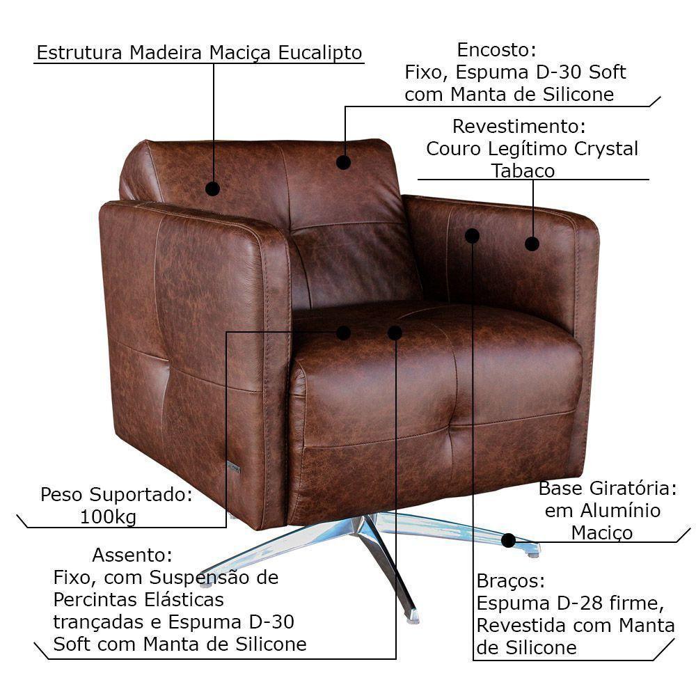 Kit 3 Poltronas Giratória Astana Couro Marrom - 3