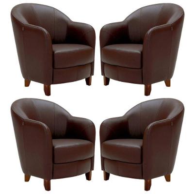 Kit 4 Poltronas Decorativas Sala de Estar Pés Madeira Kairós Couro Chocolate Gran Belo