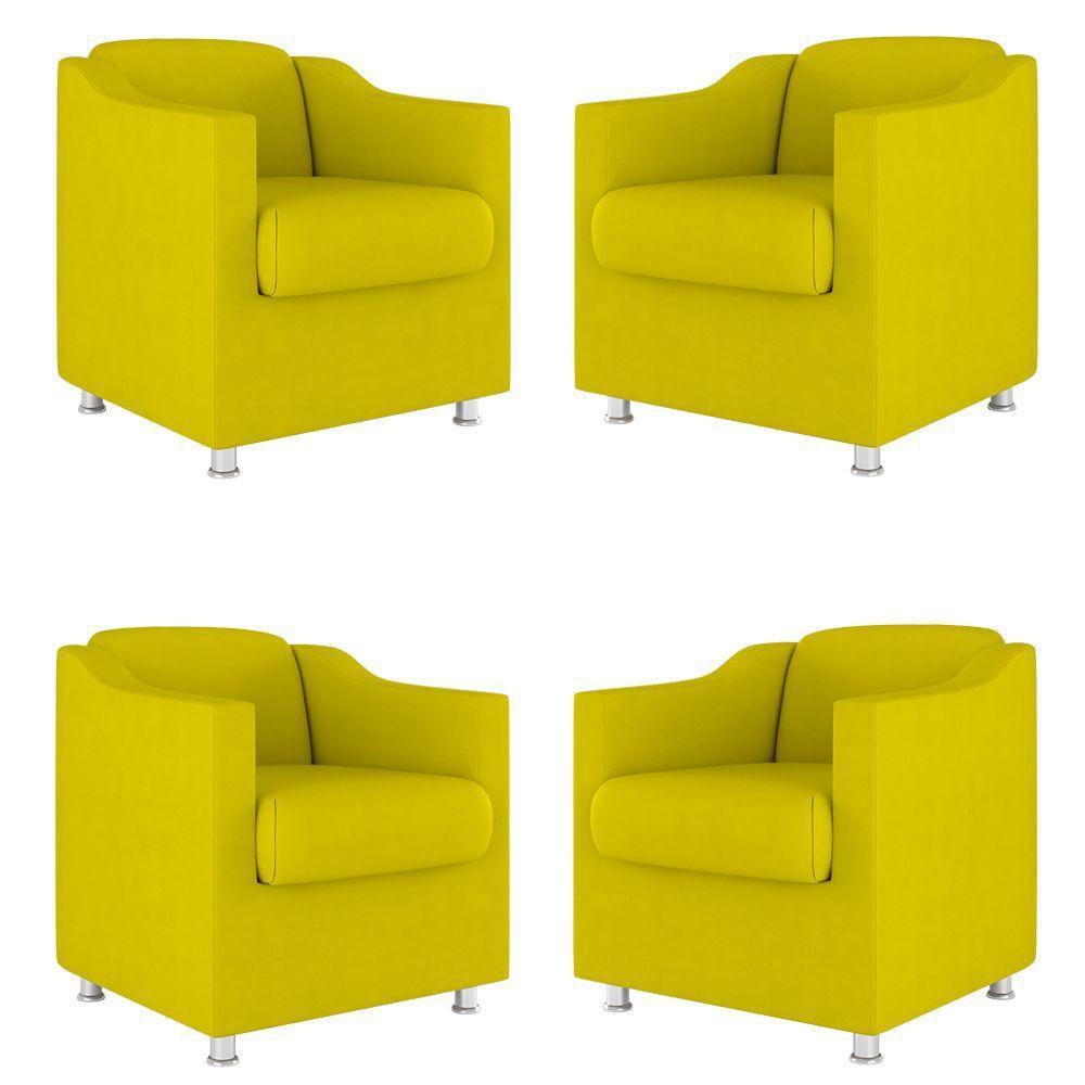 Kit 4 Poltronas Decorativas Clinica Sala Recepção Tecido Suede Cor:Amarelo - 1