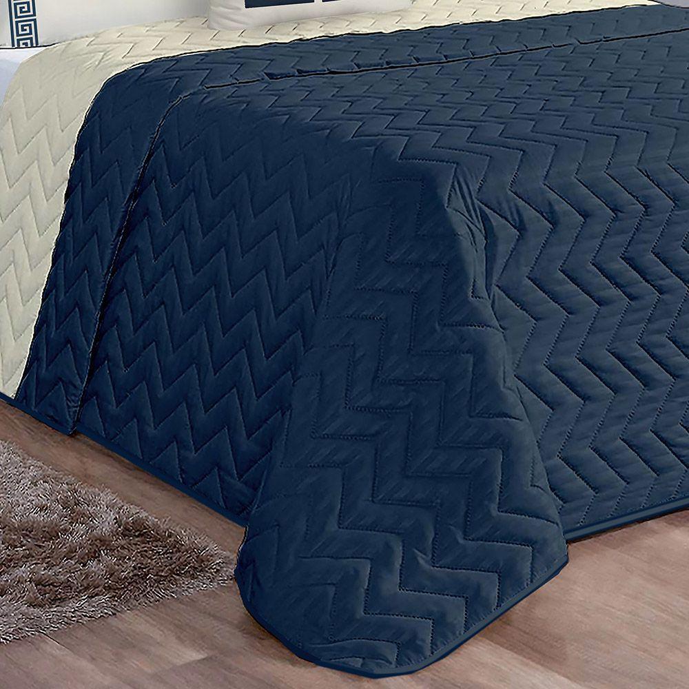 Kit Cobre Leito Casal Padrão Tunes 07 Peças Microfibra Dupla Face Matelado - Marinho Com Palha - 2