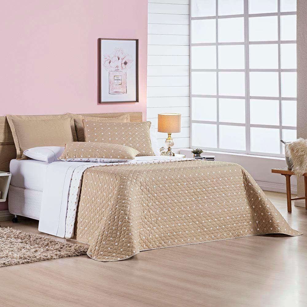 Kit Cobre Leito Celine Casal Padrão Dupla Face Micropercal 200 Fios 03 Peças - Cáqui - 2