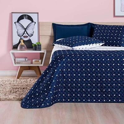 Kit Cobre Leito Celine Casal King Dupla Face Micropercal 200 Fios 03 Peças - Azul Marinho