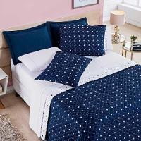 Kit Cobre Leito Celine Casal King Dupla Face Micropercal 200 Fios 03 Peças - Azul Marinho - 5