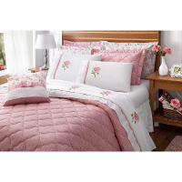 Kit Cobre Leito Casal Queen Yonara 07 Peças Tecido Percal Floral Com Almofada Bordado Inglês - Rosê - 3