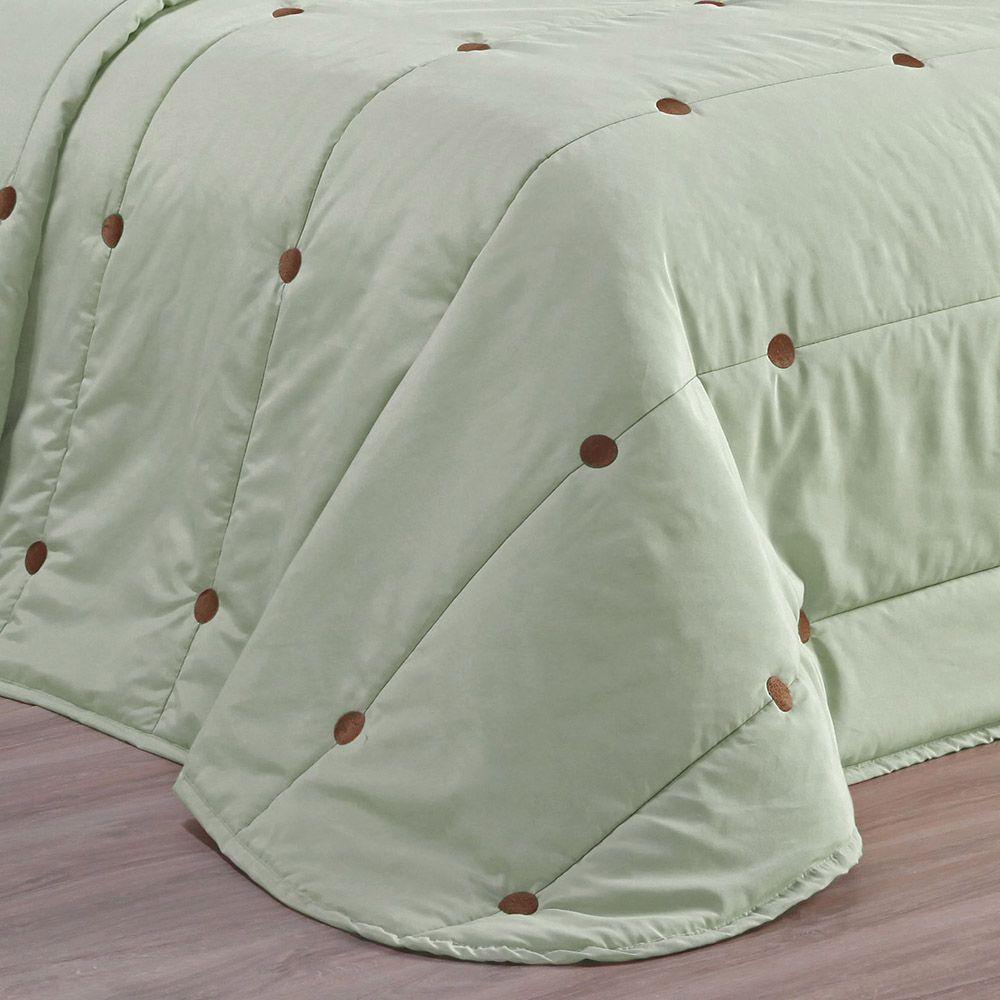 Kit Cobre Leito Colcha Splendore Queen 07 Peças Bordado Botão 200 Fios - Verde - 2