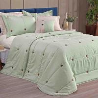 Kit Cobre Leito Colcha Splendore Queen 07 Peças Bordado Botão 200 Fios - Verde - 1