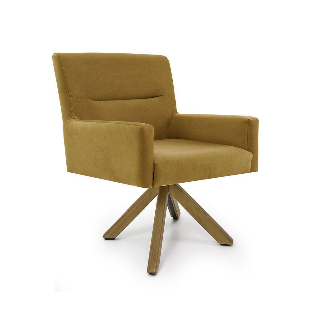 Poltrona Ana Veludo Mostarda Base Giratória Madeira D'Rossi - 1
