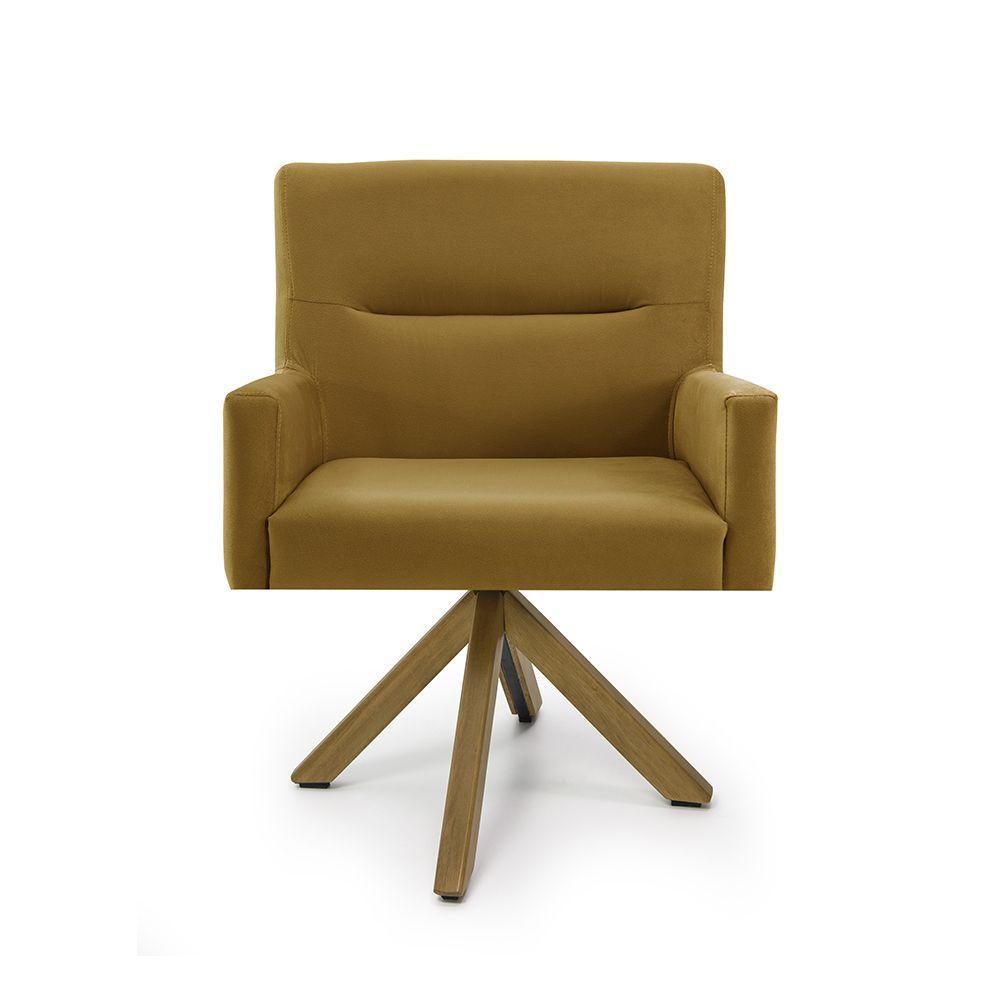 Poltrona Ana Veludo Mostarda Base Giratória Madeira D'Rossi - 3