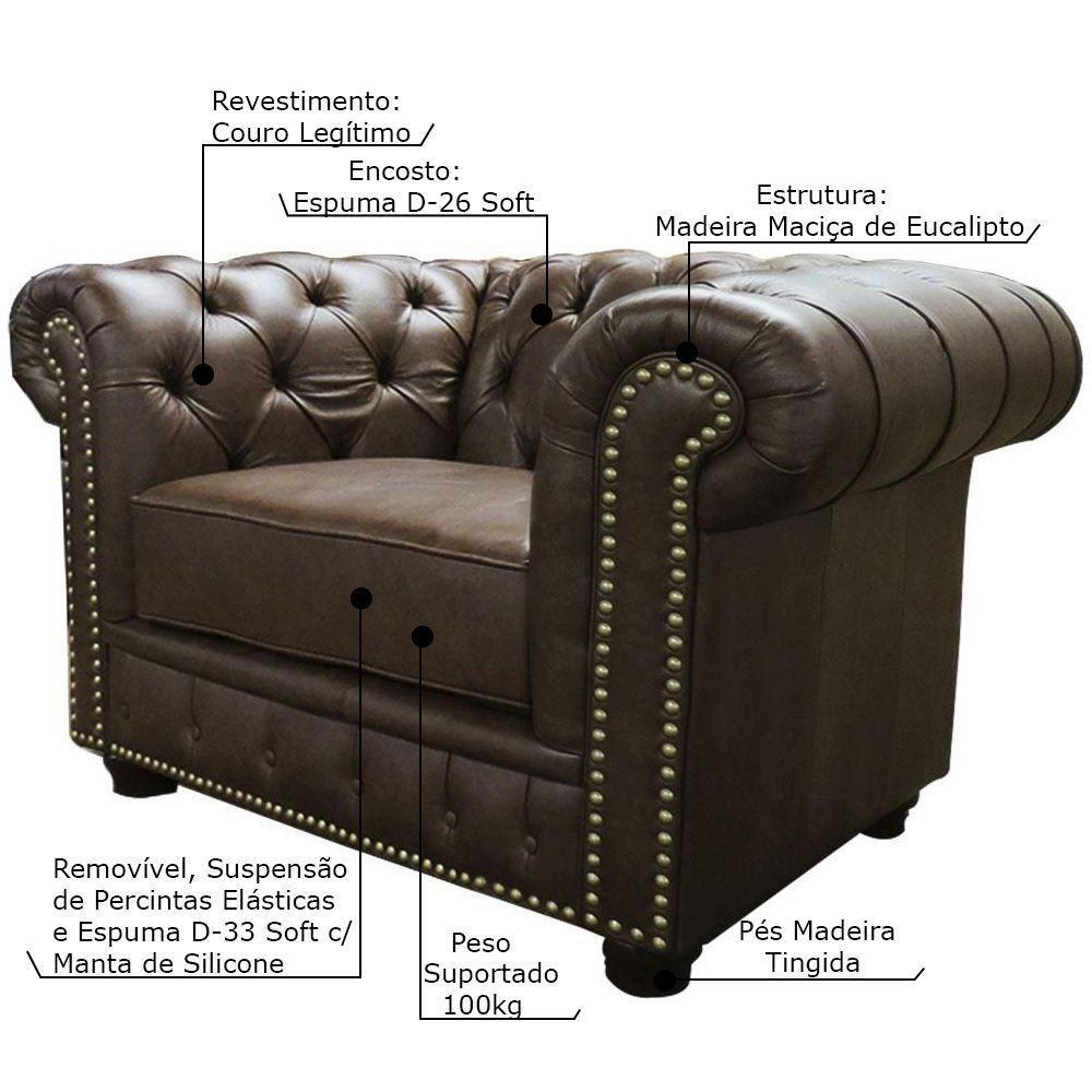 Poltrona Chesterfield com Pés Madeira Couro Marrom - 2
