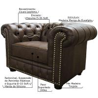 Poltrona Chesterfield com Pés Madeira Couro Marrom