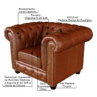Poltrona Chesterfield com Pés Madeira Couro Conhaque Brilho - 3