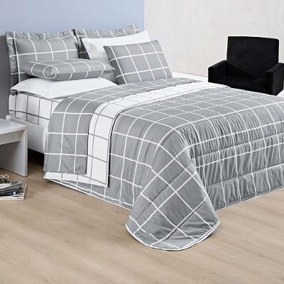 Kit Cobre Leito Minimalista King 03 Peças Micropercal 200 Fios - Cinza Com Branco