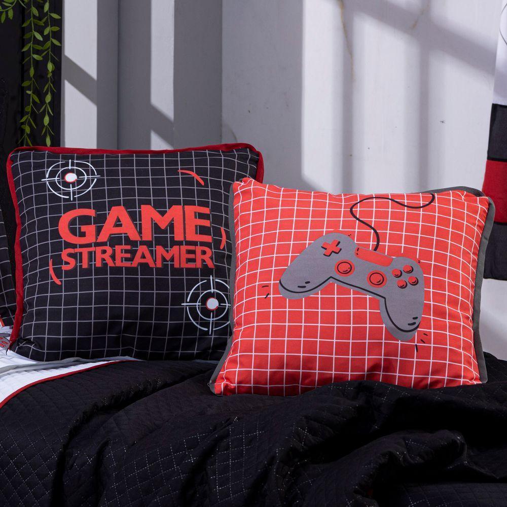 Kit Cobre Leito Game Streamer Dupla Face C/ Almofadas Solteiro 05pçs Vermelho - 3