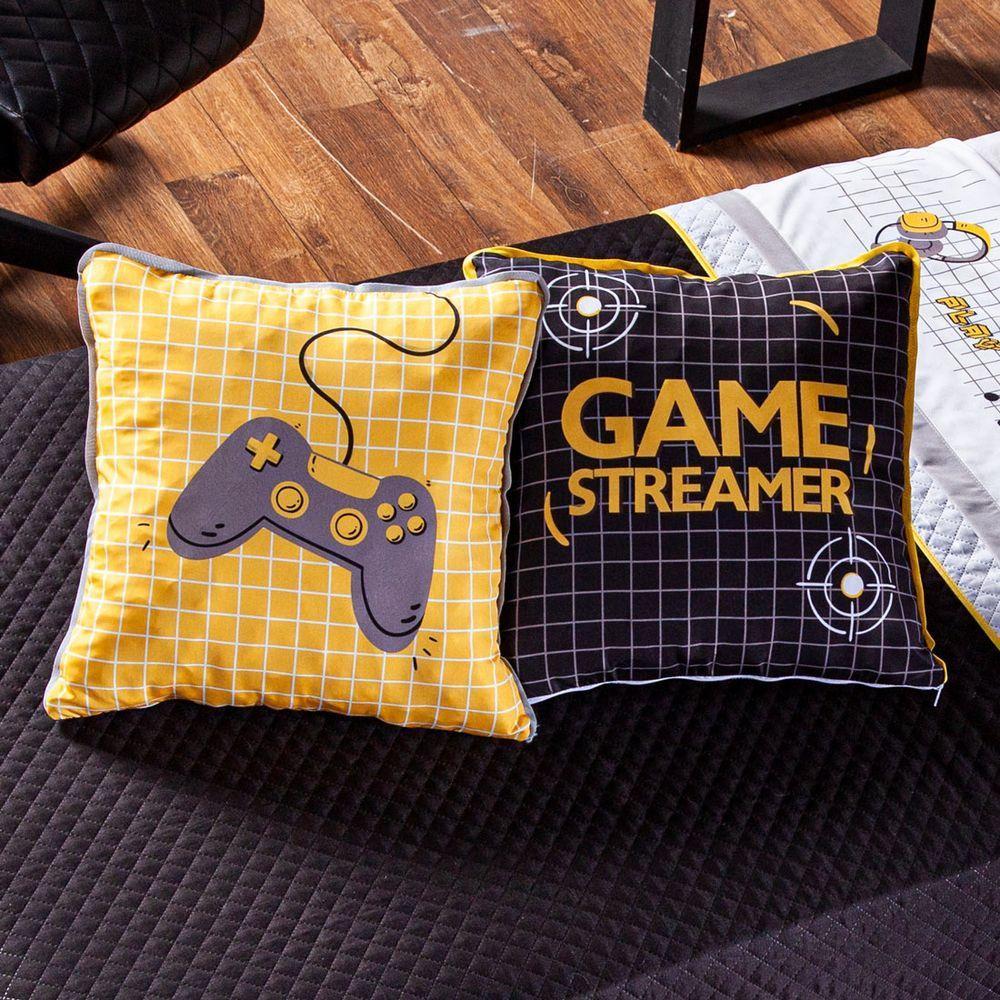 Kit Cobre Leito Game Streamer Dupla Face C/ Almofadas Solteiro 05pçs Amarelo - 2