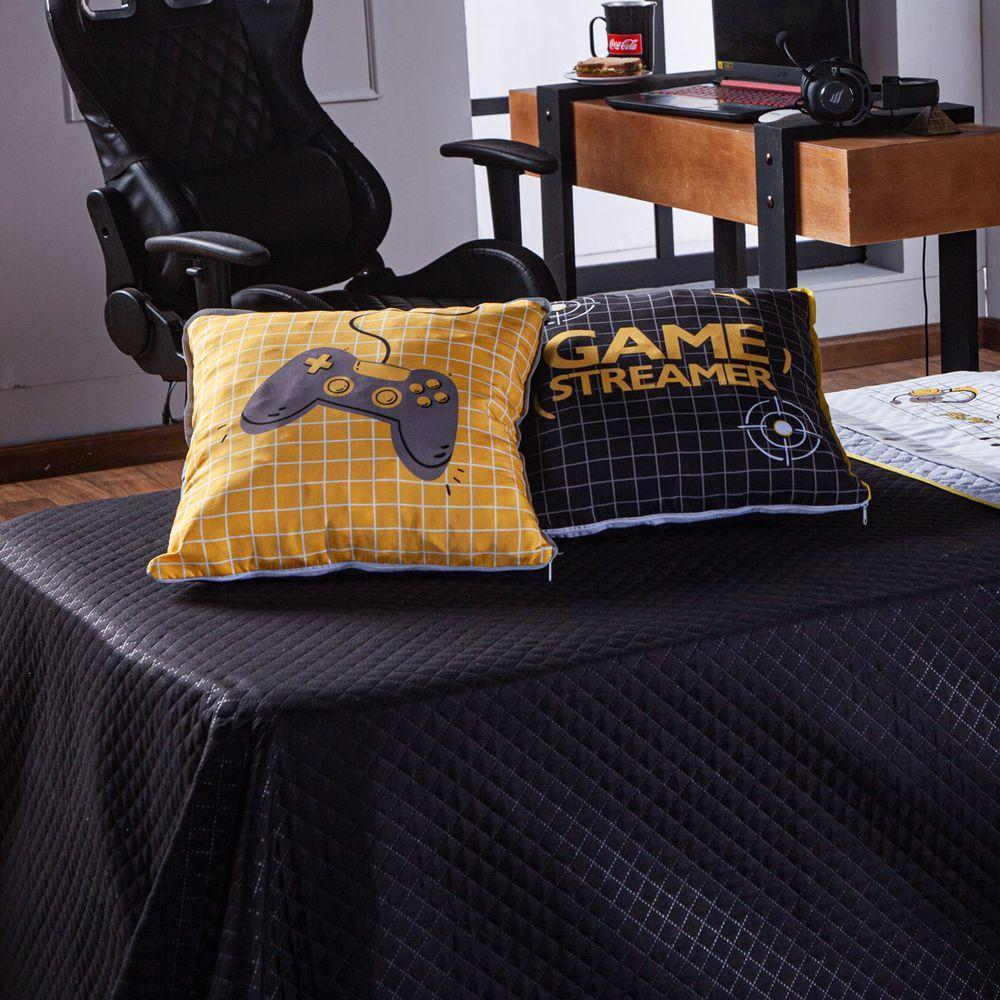 Kit Cobre Leito Game Streamer Dupla Face C/ Almofadas Solteiro 05pçs Amarelo - 3