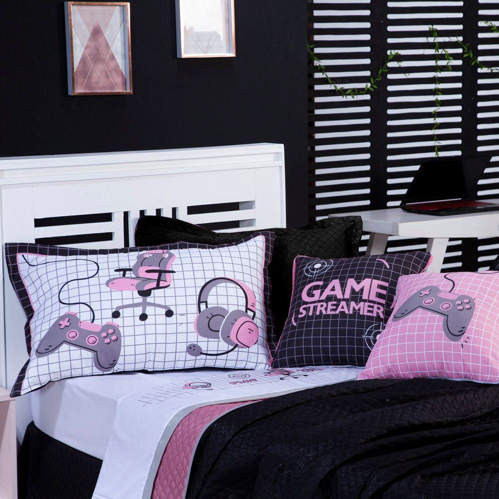 Kit Cobre Leito Game Streamer Dupla Face C/ Almofadas Solteiro 05pçs Rosê - 6