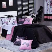 Kit Cobre Leito Game Streamer Dupla Face C/ Almofadas Solteiro 05pçs Rosê - 1