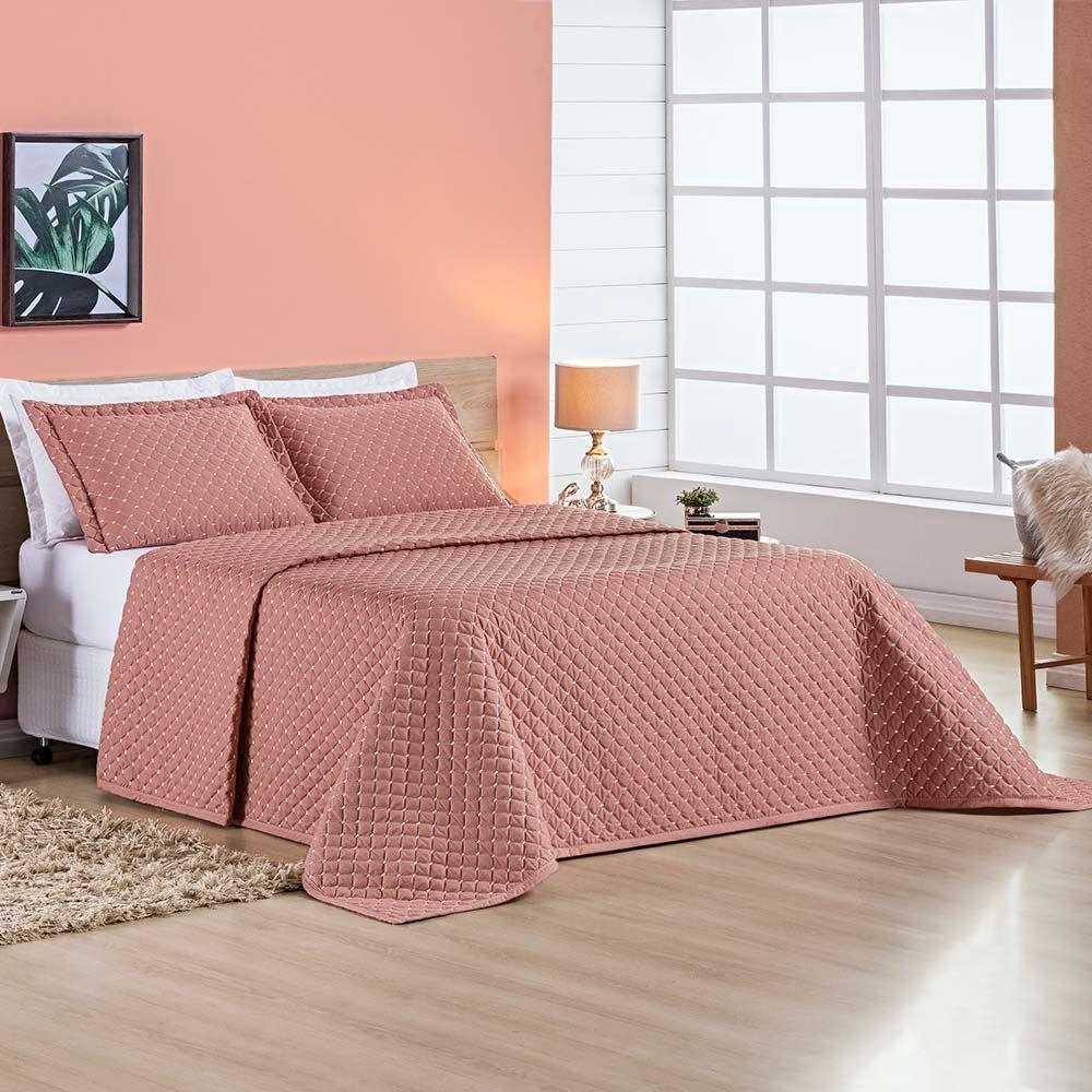 Kit Cobre Leito Espanha Casal Queen 03 Peças Micropercal 200 Fios Matelado White Line - Rosê - 1