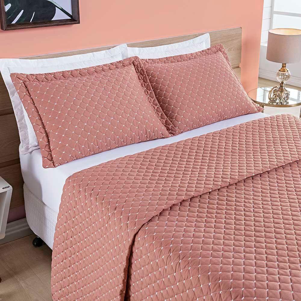 Kit Cobre Leito Espanha Casal Queen 03 Peças Micropercal 200 Fios Matelado White Line - Rosê - 2