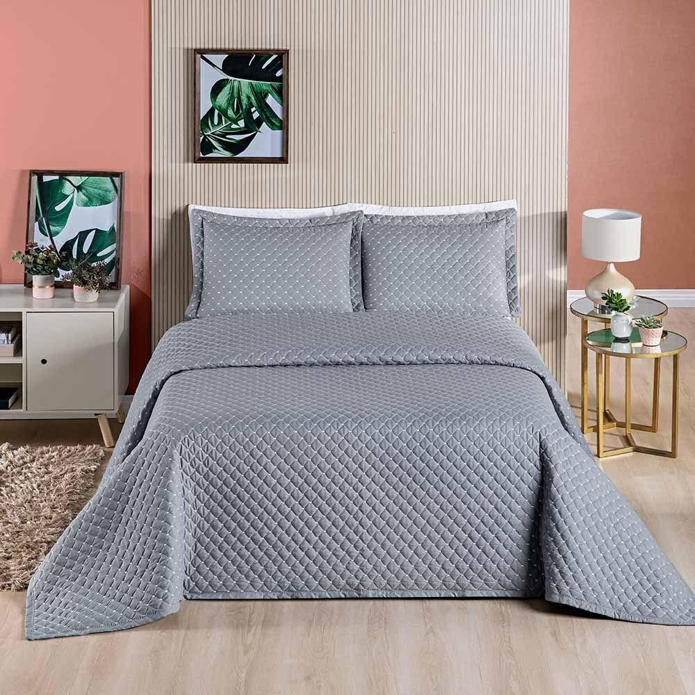 Kit Cobre Leito Espanha Casal King 03 Peças Micropercal 200 Fios Matelado White Line - Cinza - 2