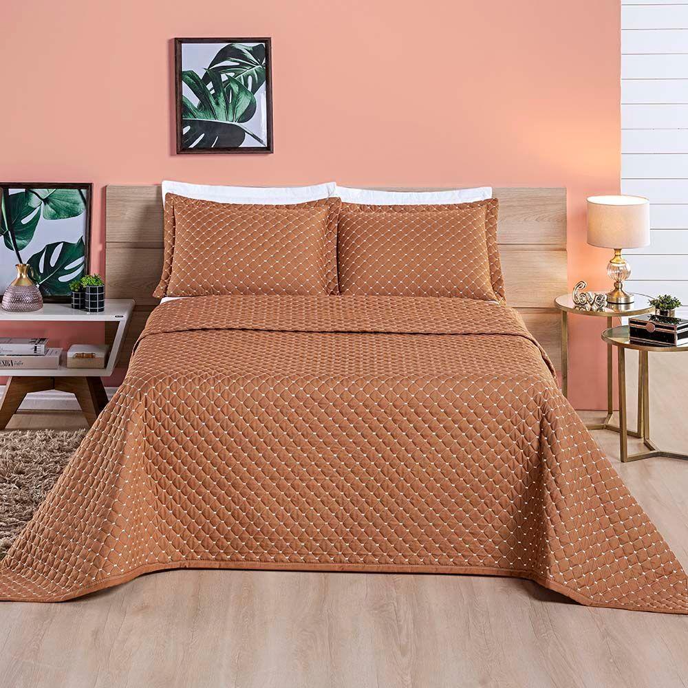 Kit Cobre Leito Espanha Casal King 03 Peças Micropercal 200 Fios Matelado White Line - Terracota - 3