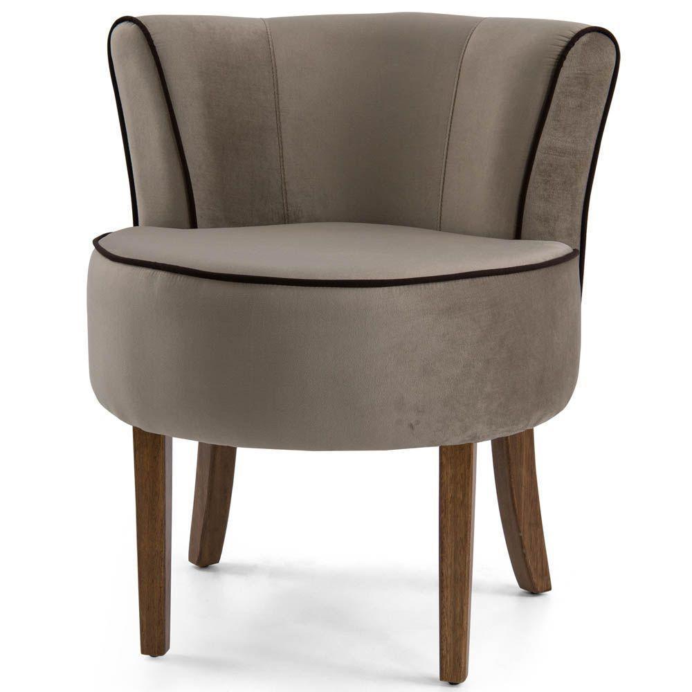 Poltrona Base de Madeira Ayla Veludo Marrom Claro - 1