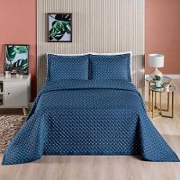 Kit Cobre Leito Espanha Casal Padrão 03 Peças 200 Fios Matelado White Line - Azul Marinho - 1
