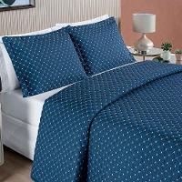 Kit Cobre Leito Espanha Casal Padrão 03 Peças 200 Fios Matelado White Line - Azul Marinho - 2
