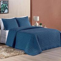 Kit Cobre Leito Espanha Casal Padrão 03 Peças 200 Fios Matelado White Line - Azul Marinho - 3
