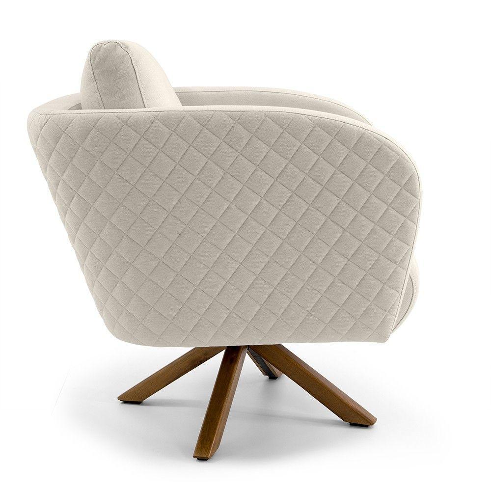 Poltrona Dana Algodão Rústico Bege Base Giratória Madeira - 3