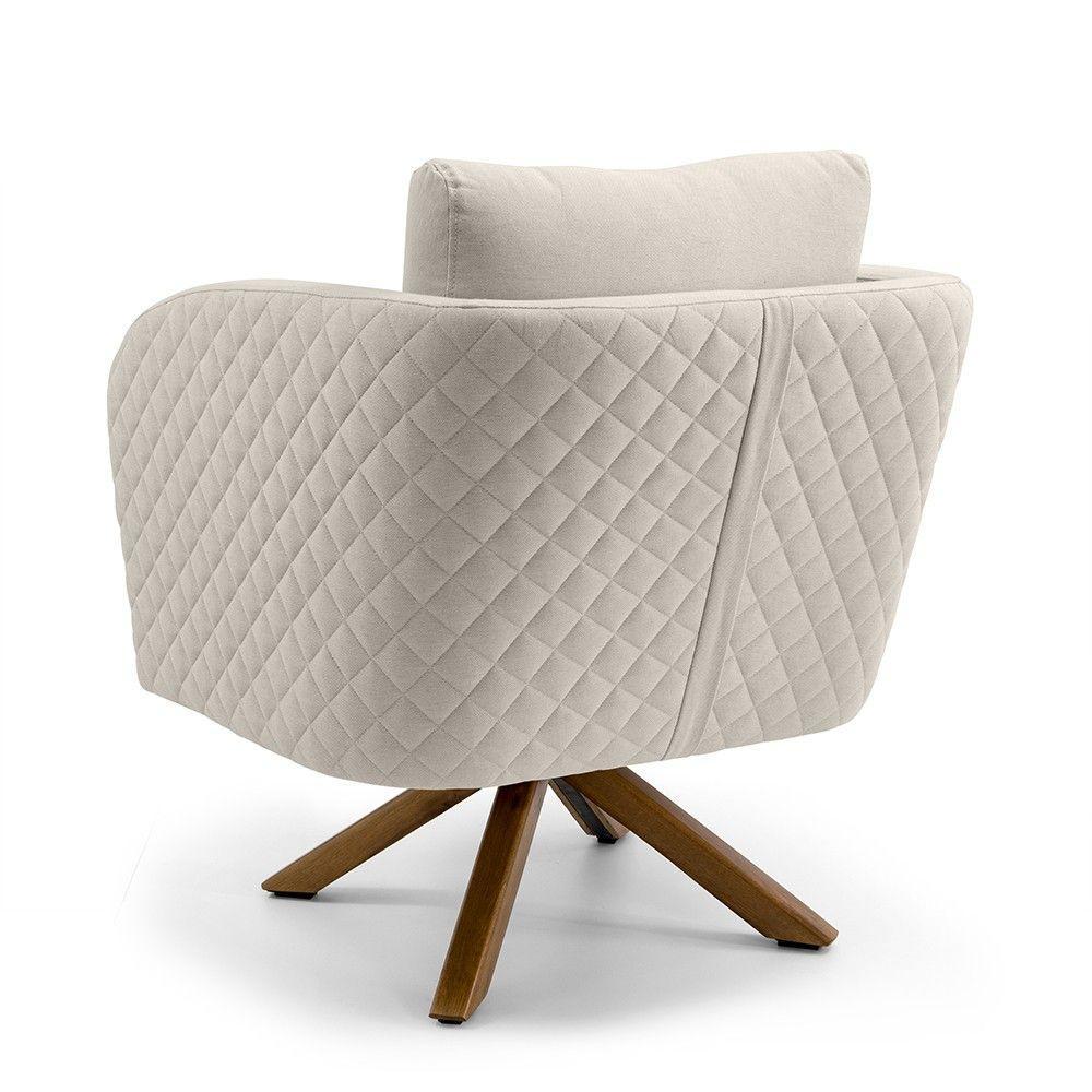 Poltrona Dana Algodão Rústico Bege Base Giratória Madeira - 5