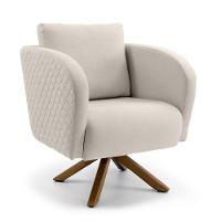 Poltrona Dana Algodão Rústico Bege Base Giratória Madeira - 1