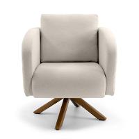 Poltrona Dana Algodão Rústico Bege Base Giratória Madeira