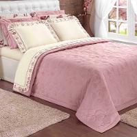 Kit Cobre Leito Yasmin Casal Queen 03 Peças Bordado Floral Tecido Algodão - Rosê Com Palha - 1