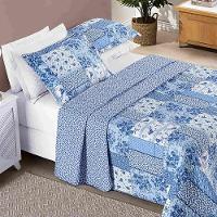 Kit Colcha Ayla Casal King Tecido Dupla Face Microfibra 03 Peças - Azul Serene - 1