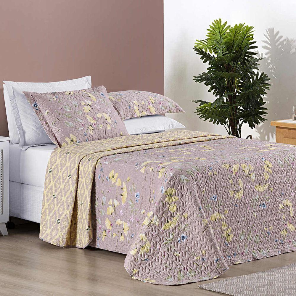 Kit Colcha Ayla Casal King Tecido Dupla Face Microfibra 03 Peças - Lavanda Floral - 3