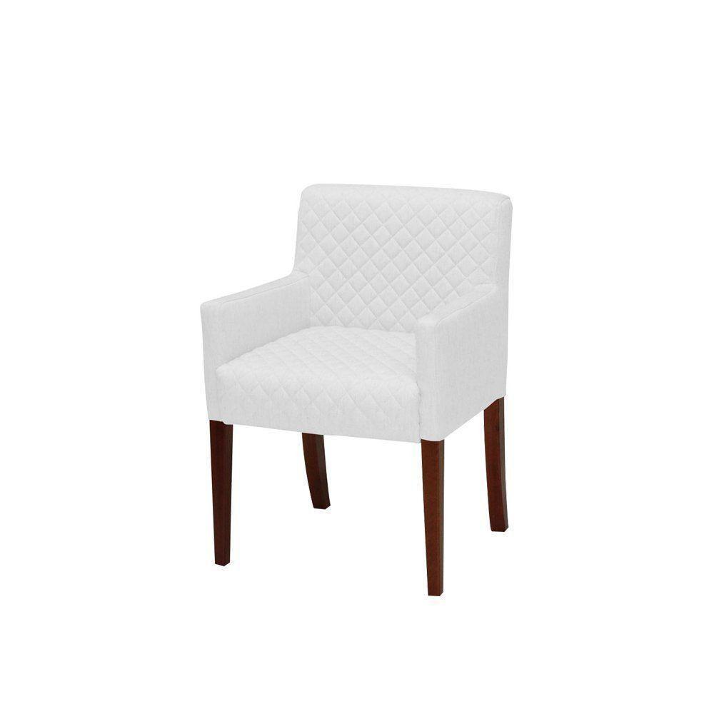 Poltrona Decorativa Liverpool Base Madeira Corano Branco - 1