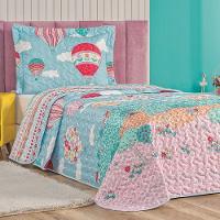 Kit Colcha Balão Solteiro Tecido Microfibra Dupla Face Quarto Infantil - Rosa - 1