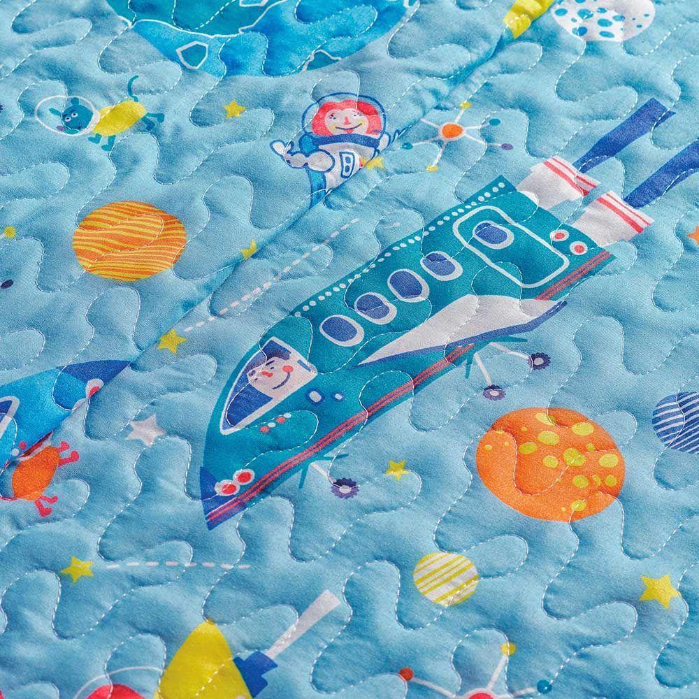 Kit Colcha Diverkids Astronauta Solteiro Tecido Microfibra Dupla Face Quarto Infantil - Azul - 2