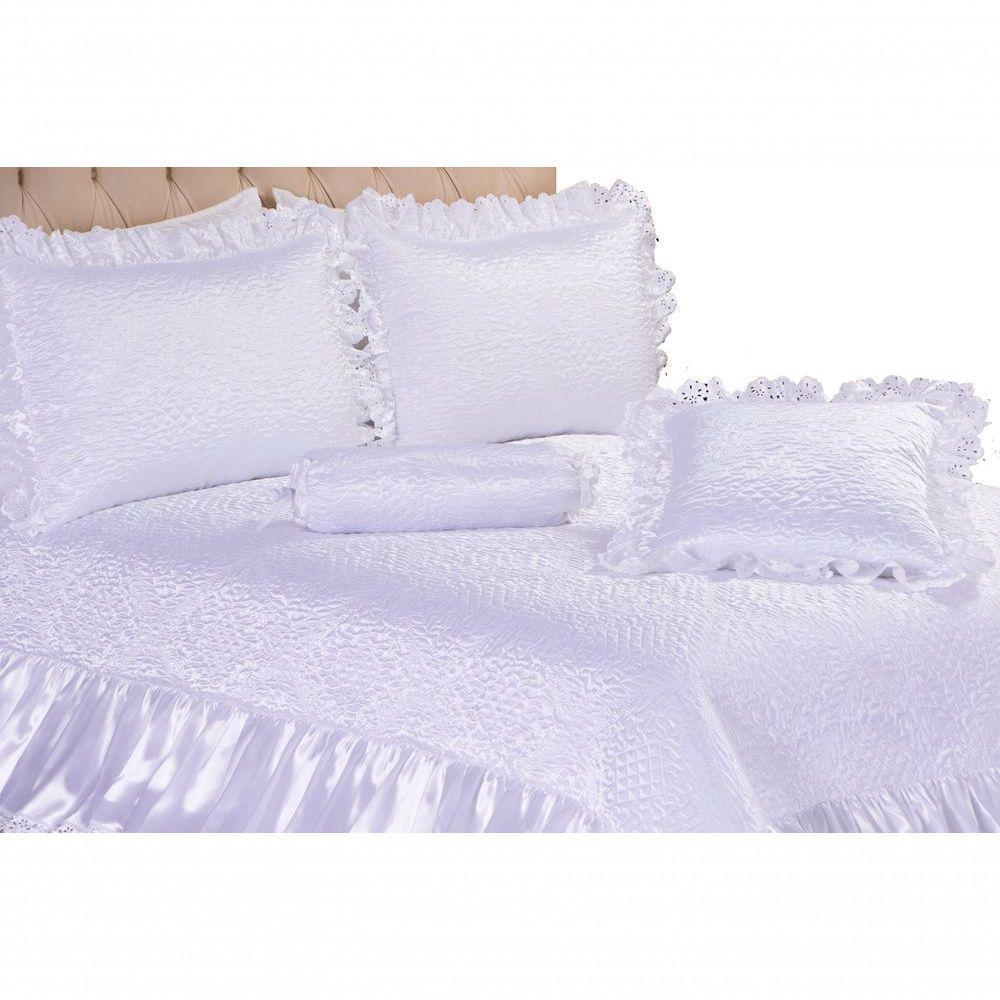 Kit De Colcha Cobre Leito Athena Casal Queen 05 Peças Branco - 1