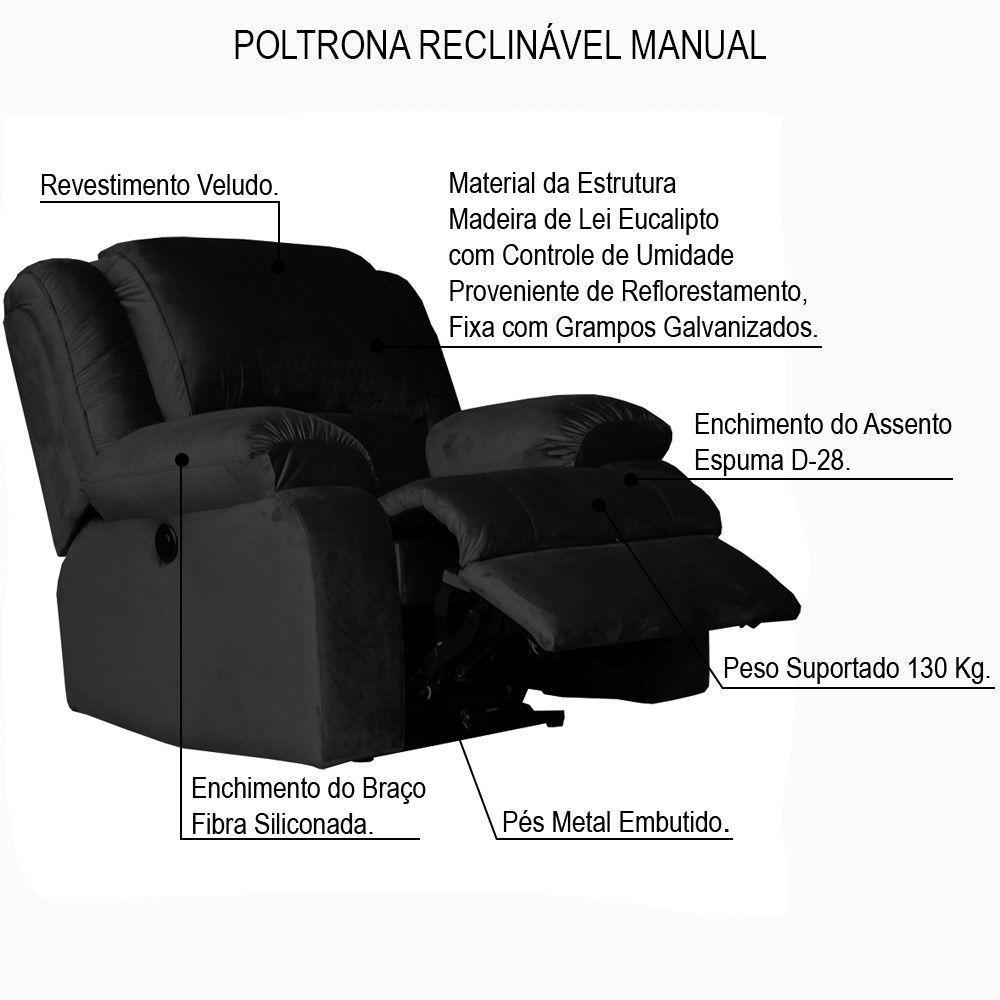 Poltrona Do Papai Reclinável Manual Magnum Veludo Marrom - 3