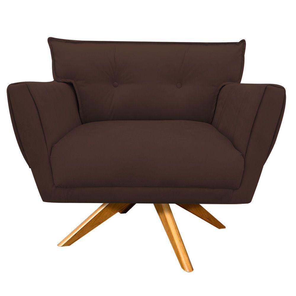 Poltrona Giratória Anitta Suede Base Madeira Marrom - 1