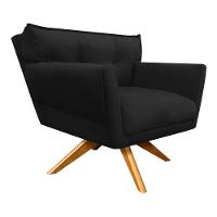 Poltrona Giratória Anitta Suede Base Madeira Preto - 2