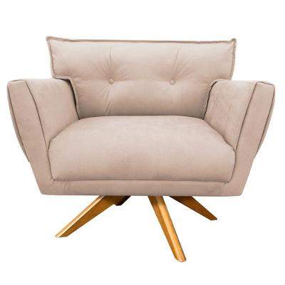 Poltrona Giratória Anitta Suede Base Madeira Bege