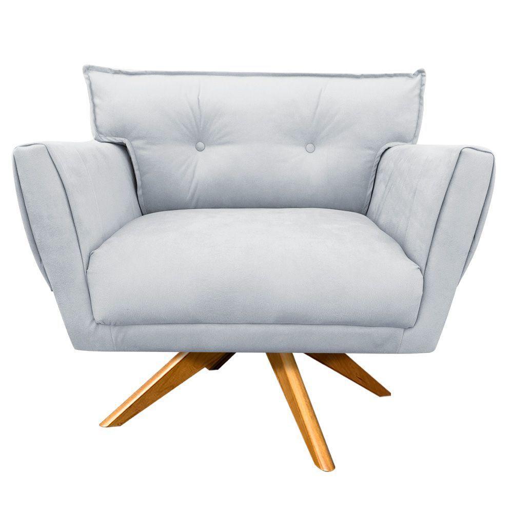 Poltrona Giratória Anitta Suede Base Madeira Cinza - 1