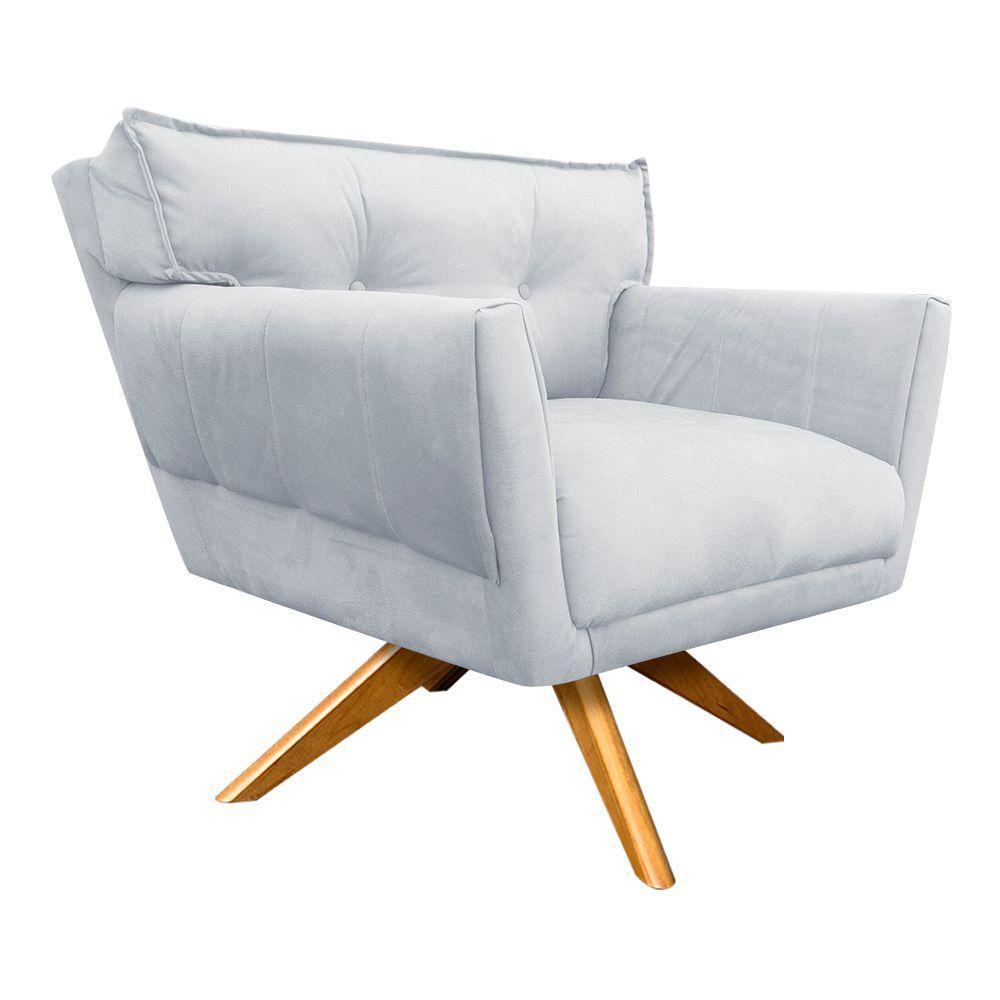 Poltrona Giratória Anitta Suede Base Madeira Cinza - 2