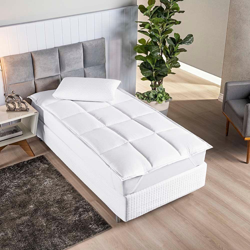 Protetor Colchão Pillow Top Premium Solteiro Micropercal 200 Fios Macio Camada Proteção - Branco - 1