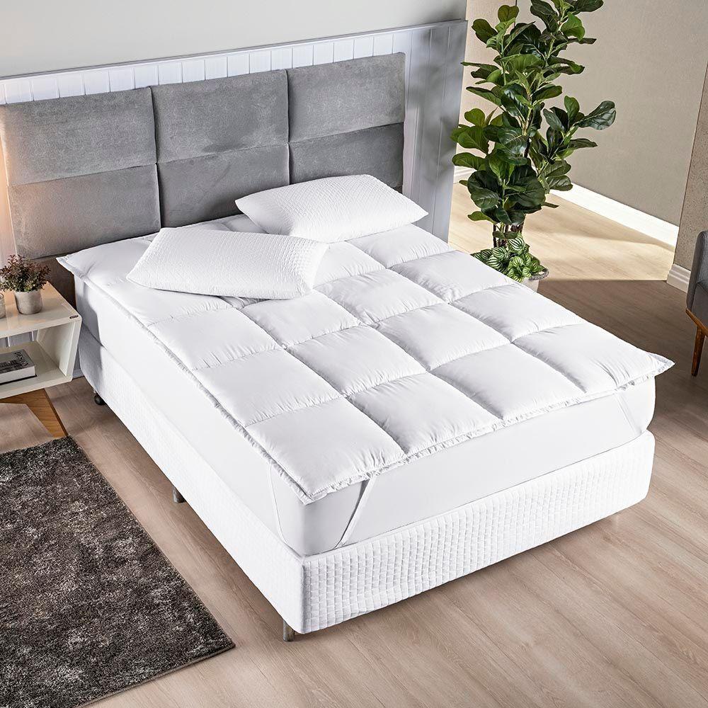 Protetor Colchão Pillow Top Premium Casal King Micropercal 200 Fios Macio Camada Proteção - Branco - 1